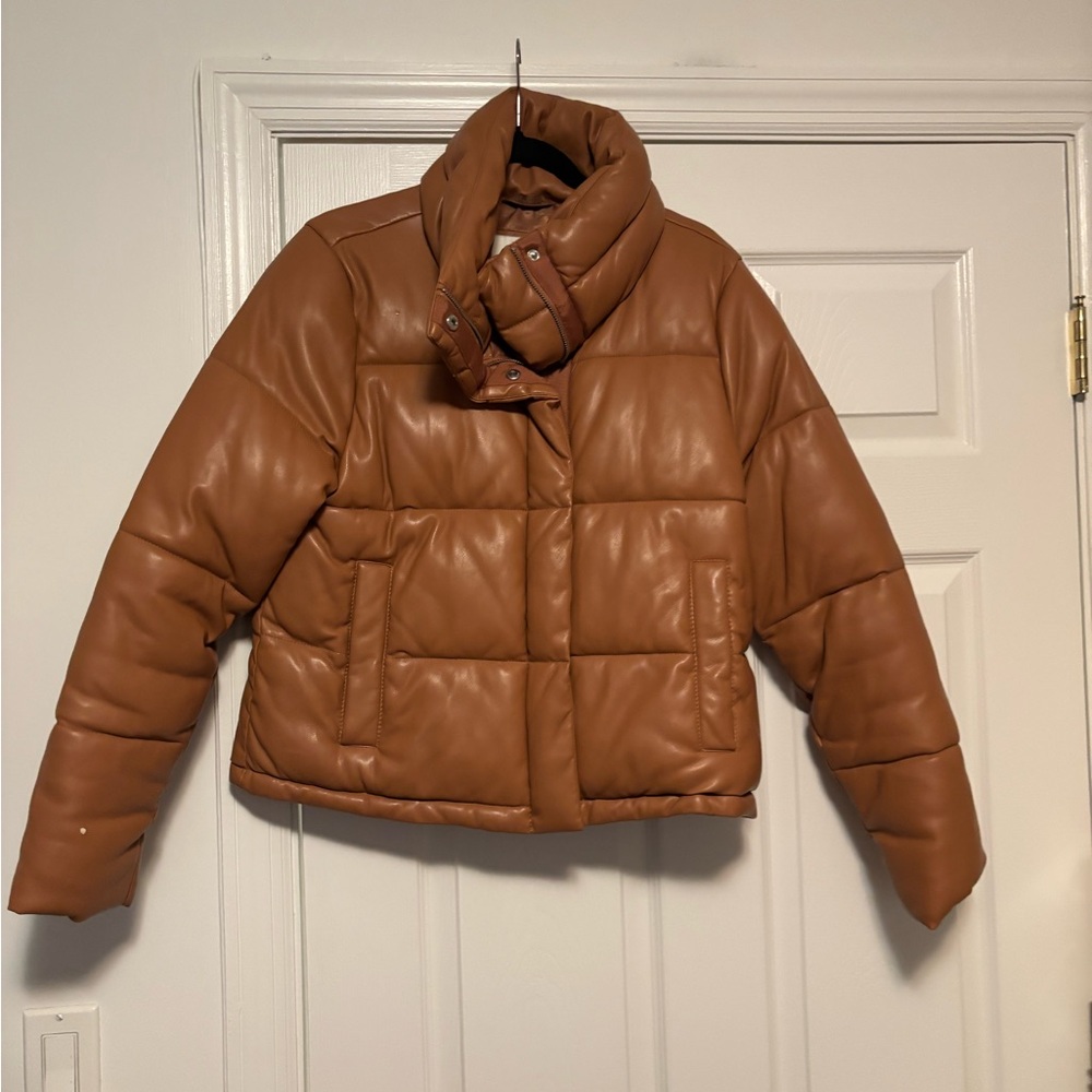 Abercrombie & Fitch Vegan Leather Puffer Coat Brown Size Large - Picture 8 of 8